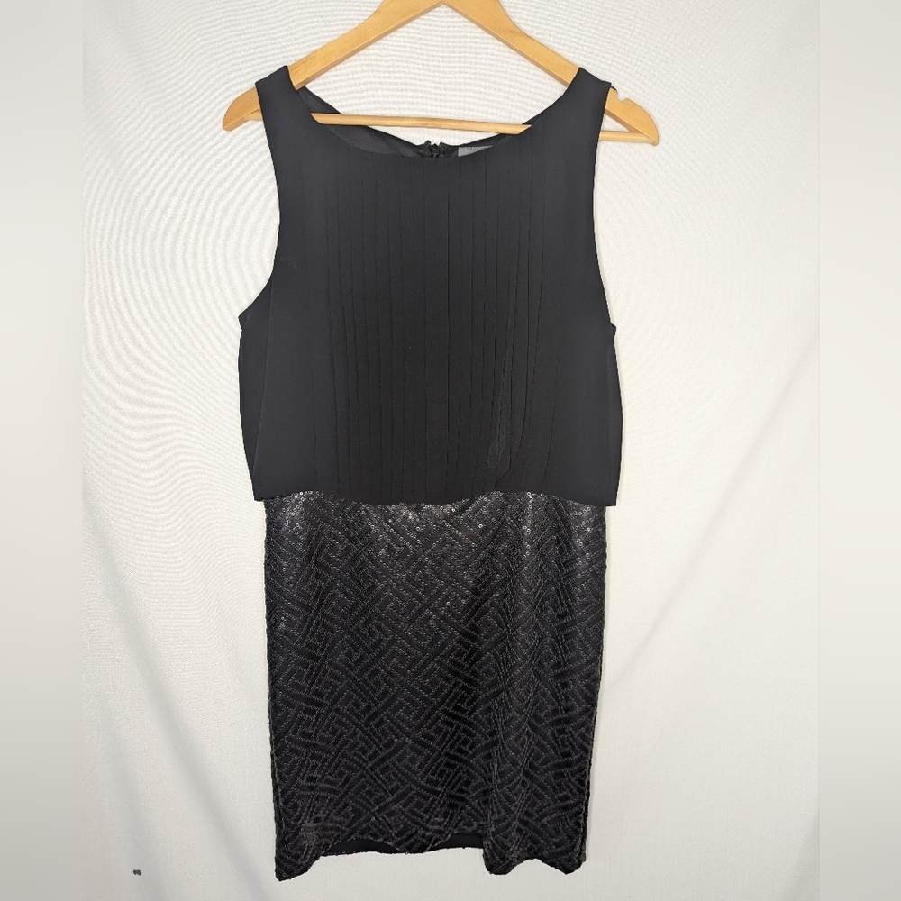 Vince Camuto Black Mini Dress Black Chiffon Top with Sequin Bottom Size 10